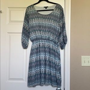 Blue Chiffon cinch waist dress